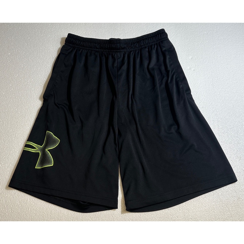 Under Armour‎ Boys Athletic Shorts Black Neon Logo Loose Fit Size S/P